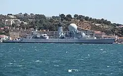 The frigate Suffren in Saint-Mandrier-sur-Mer, retired from active service, used as a wave-breaker (2011)