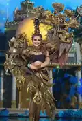 PhraeCarved wooden peacock costume, made from golden teak by Lanna craftsmen in the province.