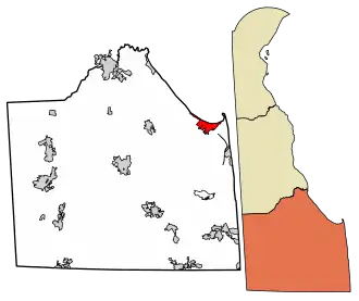 Location of Lewes in Sussex County, Delaware.