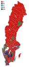 Votes by municipality. The municipalities are the color of the party that got the most votes within the coalition that won relative majority.
