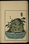 Color print depicting a bonkei modeled after The Fifty-three Stations of the Tōkaidō, print A-08