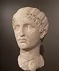 Roman theater of Zaragoza. Sculpture head of a young girl from the 1st century CE. Zaragoza, in Spain
