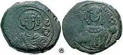 Tetarteron of Manuel I Komnenos, showing a bust of George (12th century)