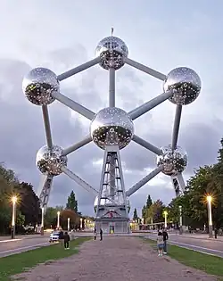 The Atomium during civil twilight