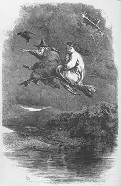 Two women on a broomstick