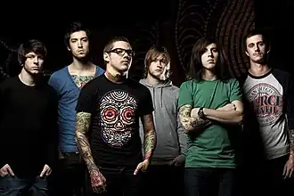 The Devil Wears Prada in 2009. From left to right: Daniel Williams, Andy Trick, Mike Hranica, James Baney, Jeremy DePoyster and Chris Rubey.
