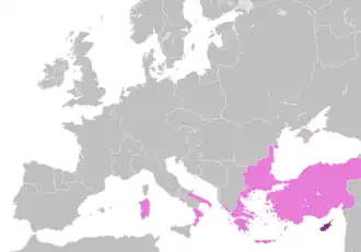Cyprus shaded within the Byzantine Empire, AD 1000