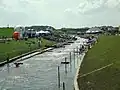 From the road bridge, the finish line