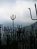 Trishula brought as offerings to Guna Devi, near Dharamsala, Himachal Pradesh.