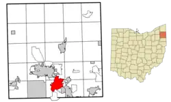 Location of Niles in Trumbull County, Ohio