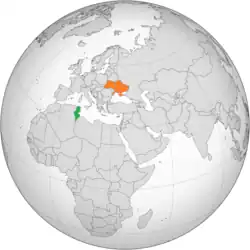 Map indicating locations of Tunisia and Ukraine