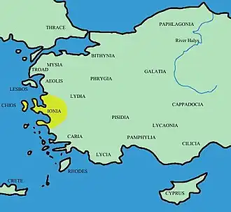 Image 13Ionia, source of early Greek philosophy, in western Asia Minor (from Western philosophy)