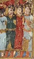 Turkic soldiers wearing the aqbiya turkiyya coat, tiraz armbands, boots and sharbush hat. (Second frontispiece detail)