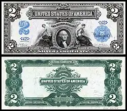 $2 Silver Certificate, Series 1899, Fr.249, depicting George Washington