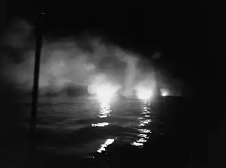 Helena and St. Louis in action at Kula Gulf, seen from Honolulu