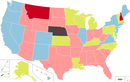 Partisan control of state and territorial governments following the 2020 elections: &nbsp;&nbsp;Democratic trifecta maintained &nbsp;&nbsp;Republican trifecta maintained &nbsp;&nbsp;Republican trifecta established &nbsp;&nbsp;Divided government established &nbsp;&nbsp;Divided government maintained &nbsp;&nbsp;Officially non-partisan legislature