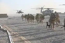 Marines from 2/8 board helicopters at Camp Dwyer, July 2, 2009