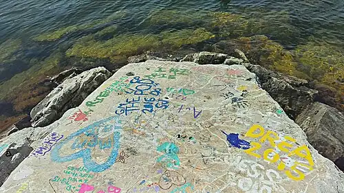 Breakwater near Anderson Dock; graffiti is not permitted on the breakwater.