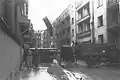Improvised barricade built with vehicles