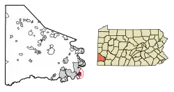 Location of West Brownsville in Washington County, Pennsylvania.