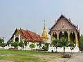Two wihans and a chedi at Wat Phra That Chang Kham, Nan