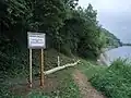 Fishing sign for Wainlode Cliff and access to the riverbank.