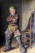 Exhibited by the artist at the 1834 Spring Exhibition of the Society of Painters in Water-Colours under the title, The Father's Boots (in later years came to be known as Grandfather's Boots).