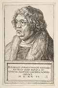 Portrait of Willibald Pirckheimer, 1524, 19&nbsp;×&nbsp;12.4&nbsp;cm (Metropolitan Museum of Art)