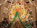 Flower display in the shape of a Ferris wheel