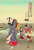 Fugaku shū series:Women digging clams at the beach