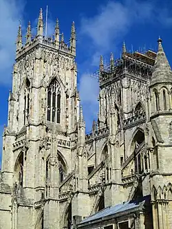 West towers of York Minster, in the Perpendicular Gothic style.