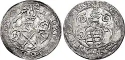 Elector Frederick III with John and Duke Albert, Schneeberg, Zinsgroschen from 1498