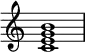 {
\override Score.TimeSignature #'stencil = ##f
\relative c' {
\clef treble \time 4/4
<c e g b>1
} }