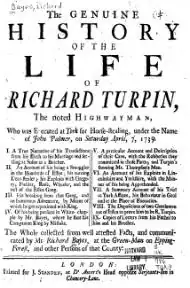 Title page of a book, headed "The Genuine HISTORY of the LIFE of RICHARD TURPIN"