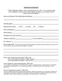 Blank sample form that contains fields to be filled out by the requester.
